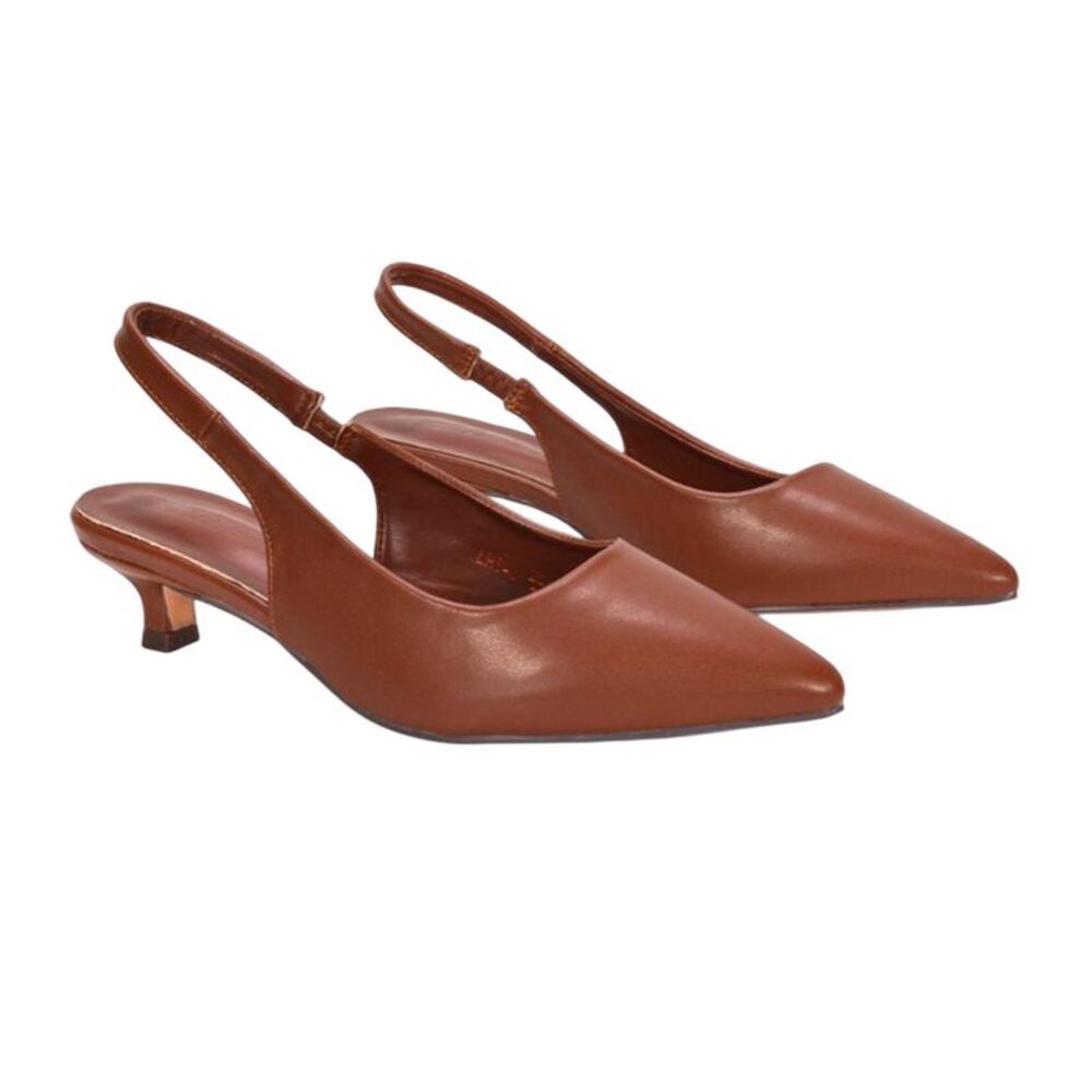 XY London Womens/Ladies Leila Sling Back Low Kitten Heel Court Shoes / Brown